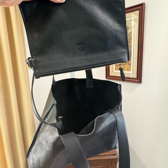 IL Bisonte Black Leather Tote Bag with pouch - Picture 2 of 6